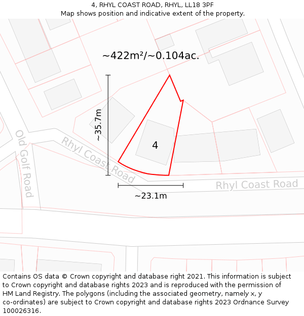 4, RHYL COAST ROAD, RHYL, LL18 3PF: Plot and title map