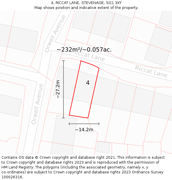 4, RICCAT LANE, STEVENAGE, SG1 3XY: Plot and title map