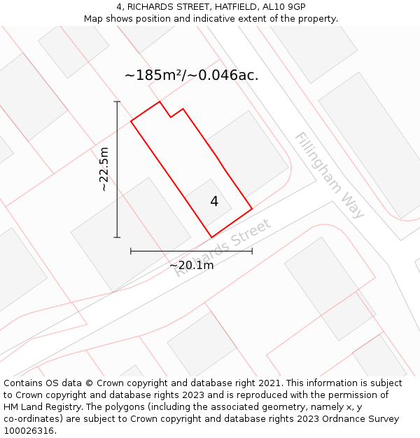 4, RICHARDS STREET, HATFIELD, AL10 9GP: Plot and title map