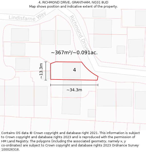 4, RICHMOND DRIVE, GRANTHAM, NG31 8UD: Plot and title map