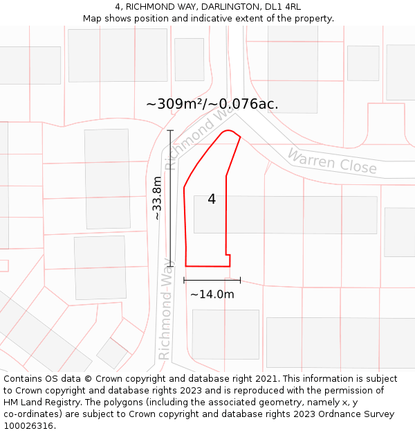 4, RICHMOND WAY, DARLINGTON, DL1 4RL: Plot and title map