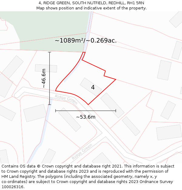 4, RIDGE GREEN, SOUTH NUTFIELD, REDHILL, RH1 5RN: Plot and title map