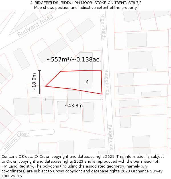 4, RIDGEFIELDS, BIDDULPH MOOR, STOKE-ON-TRENT, ST8 7JE: Plot and title map