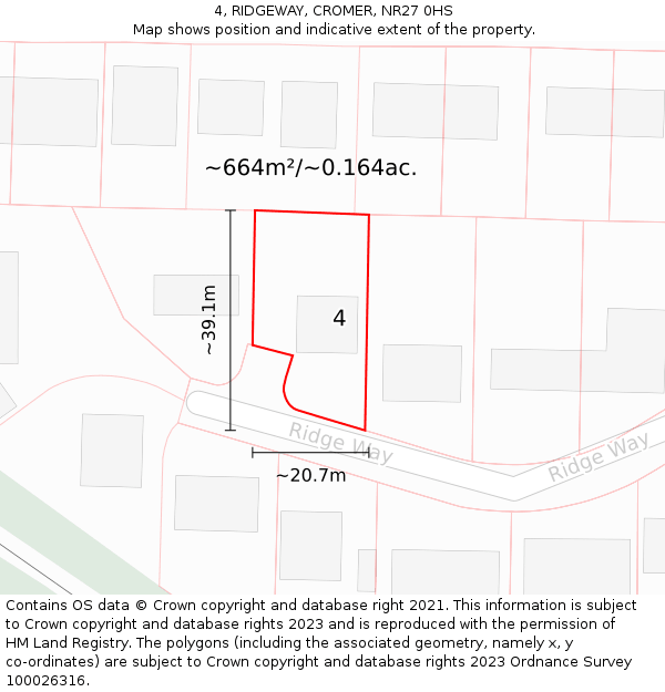 4, RIDGEWAY, CROMER, NR27 0HS: Plot and title map