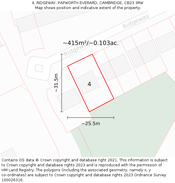 4, RIDGEWAY, PAPWORTH EVERARD, CAMBRIDGE, CB23 3RW: Plot and title map