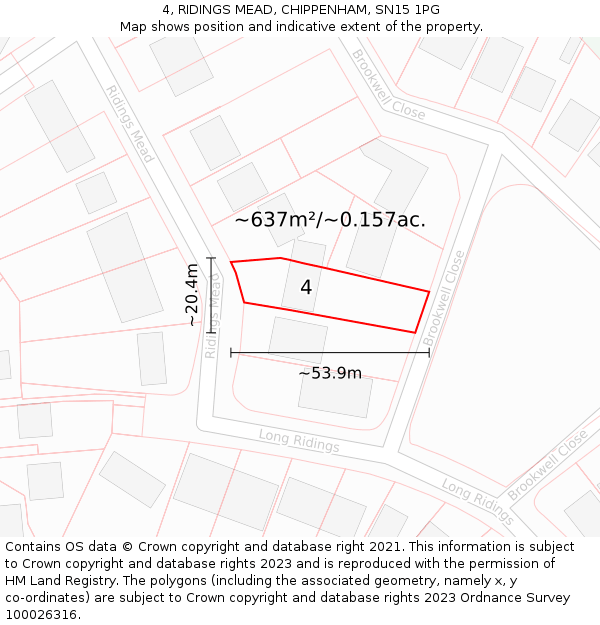 4, RIDINGS MEAD, CHIPPENHAM, SN15 1PG: Plot and title map