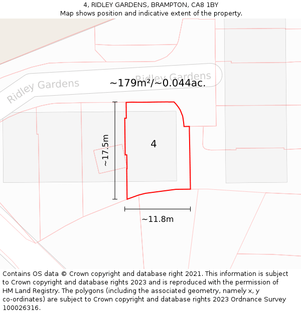 4, RIDLEY GARDENS, BRAMPTON, CA8 1BY: Plot and title map