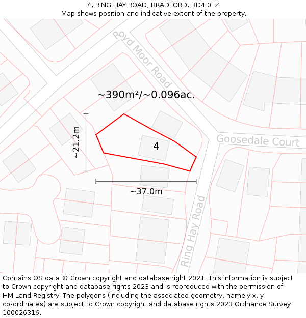 4, RING HAY ROAD, BRADFORD, BD4 0TZ: Plot and title map