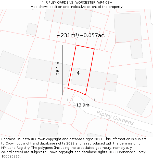 4, RIPLEY GARDENS, WORCESTER, WR4 0SH: Plot and title map
