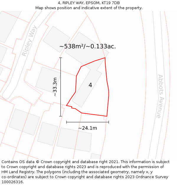 4, RIPLEY WAY, EPSOM, KT19 7DB: Plot and title map