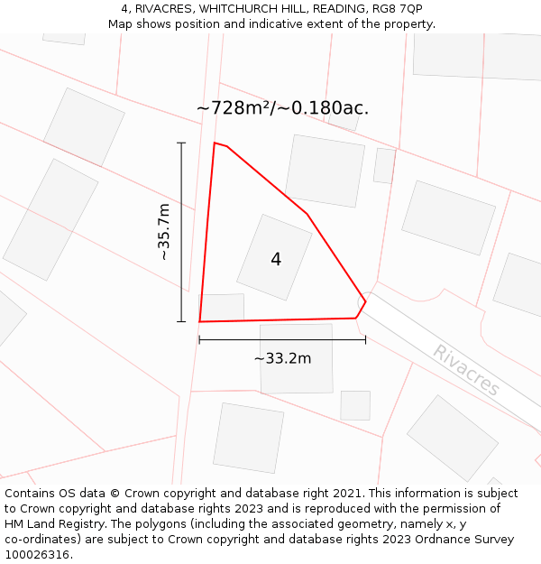 4, RIVACRES, WHITCHURCH HILL, READING, RG8 7QP: Plot and title map