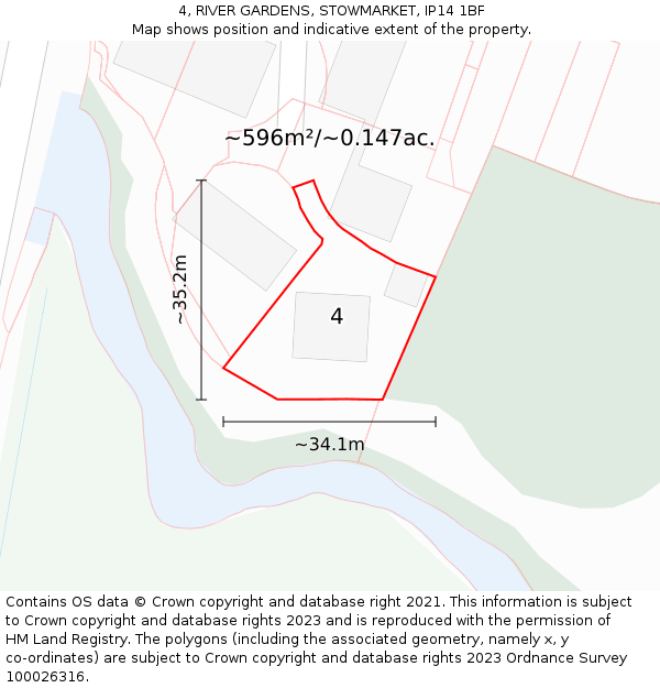 4, RIVER GARDENS, STOWMARKET, IP14 1BF: Plot and title map