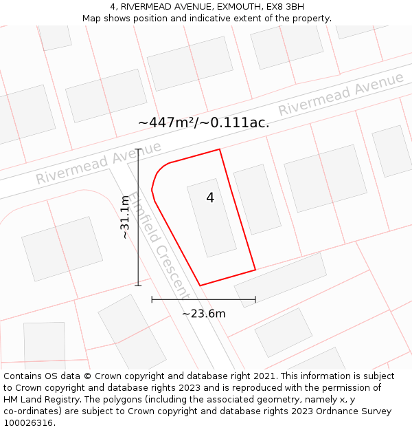 4, RIVERMEAD AVENUE, EXMOUTH, EX8 3BH: Plot and title map