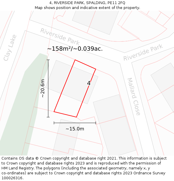 4, RIVERSIDE PARK, SPALDING, PE11 2FQ: Plot and title map