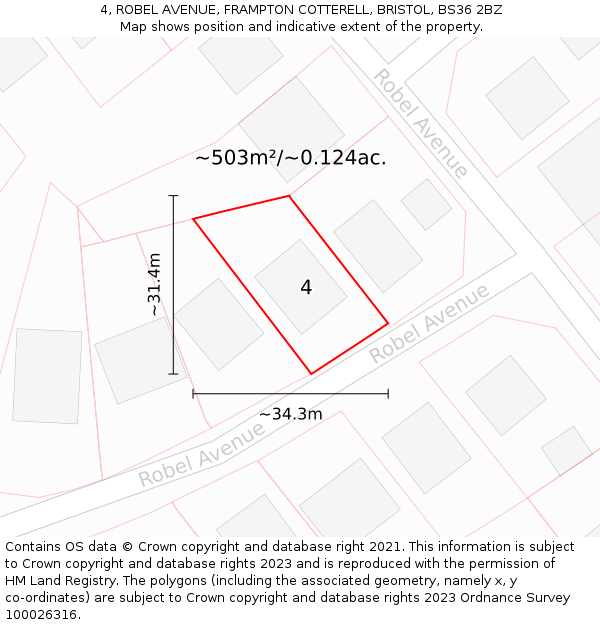 4, ROBEL AVENUE, FRAMPTON COTTERELL, BRISTOL, BS36 2BZ: Plot and title map