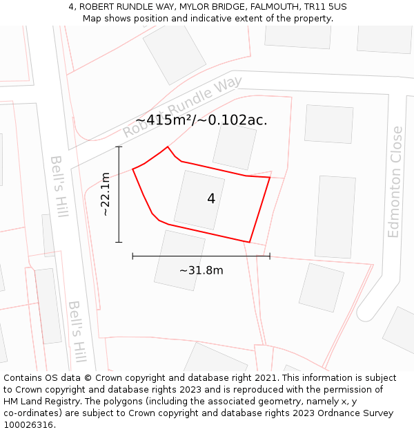 4, ROBERT RUNDLE WAY, MYLOR BRIDGE, FALMOUTH, TR11 5US: Plot and title map