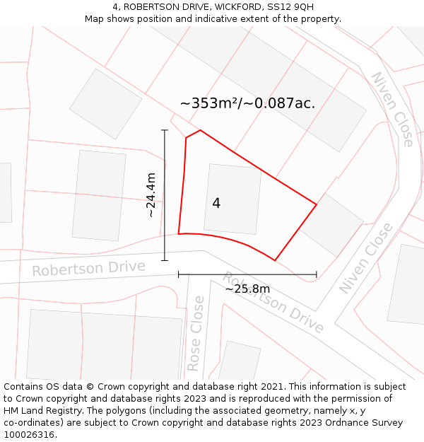 4, ROBERTSON DRIVE, WICKFORD, SS12 9QH: Plot and title map