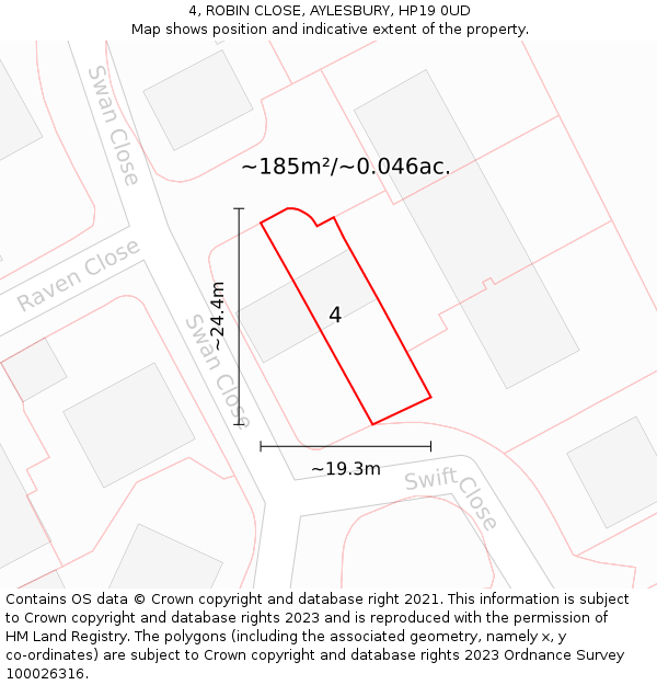 4, ROBIN CLOSE, AYLESBURY, HP19 0UD: Plot and title map