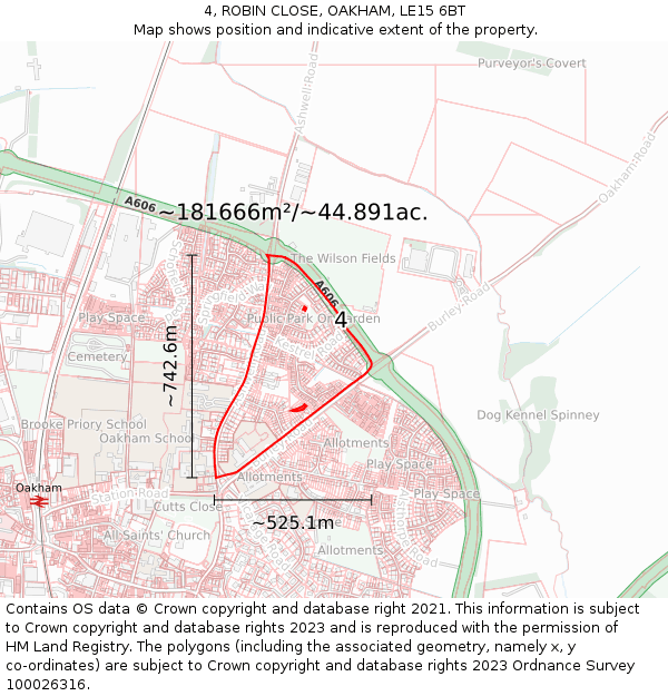 4, ROBIN CLOSE, OAKHAM, LE15 6BT: Plot and title map