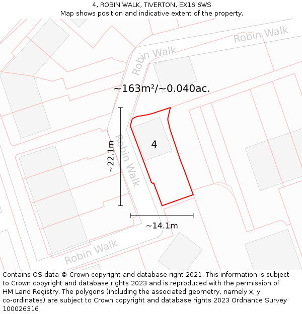 4, ROBIN WALK, TIVERTON, EX16 6WS: Plot and title map