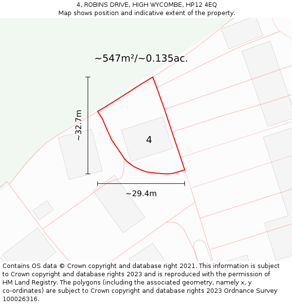 4, ROBINS DRIVE, HIGH WYCOMBE, HP12 4EQ: Plot and title map