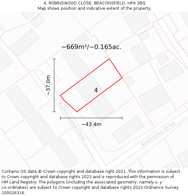 4, ROBINSWOOD CLOSE, BEACONSFIELD, HP9 2BQ: Plot and title map