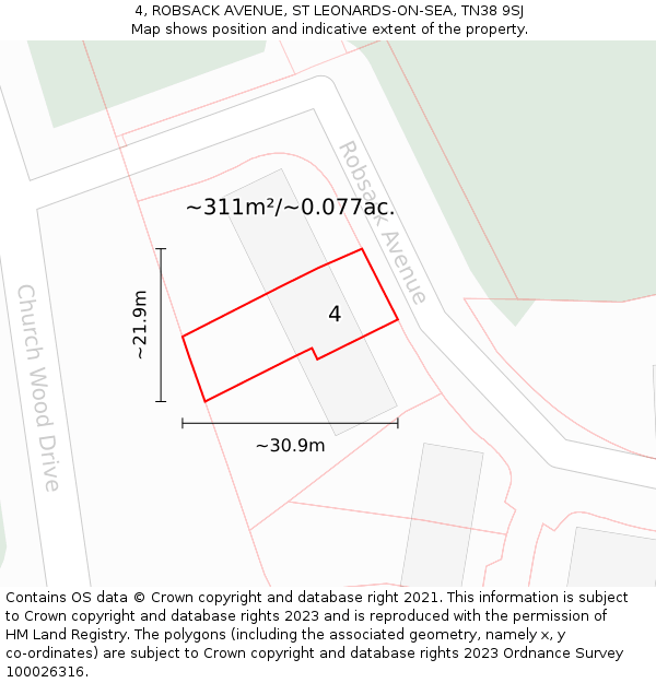 4, ROBSACK AVENUE, ST LEONARDS-ON-SEA, TN38 9SJ: Plot and title map