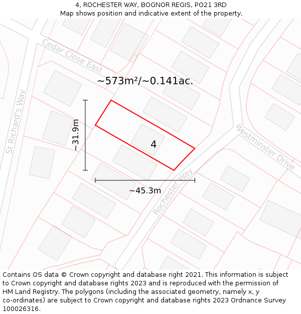 4, ROCHESTER WAY, BOGNOR REGIS, PO21 3RD: Plot and title map