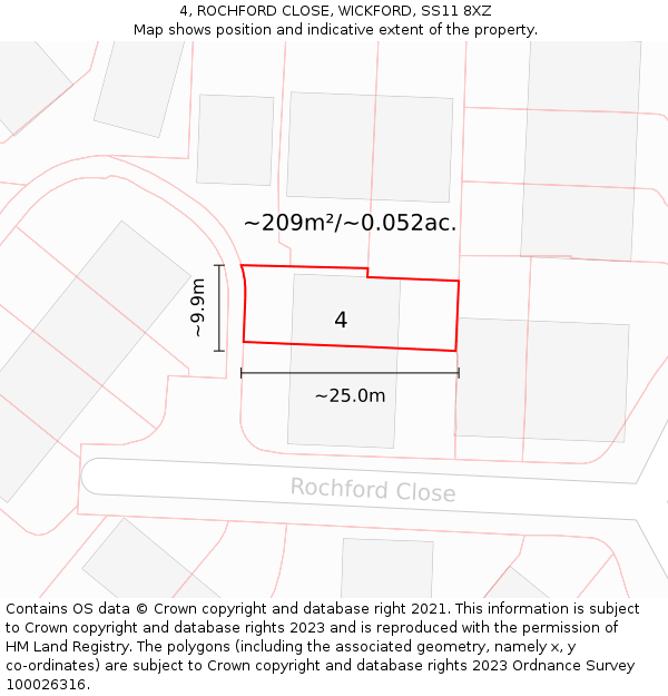 4, ROCHFORD CLOSE, WICKFORD, SS11 8XZ: Plot and title map