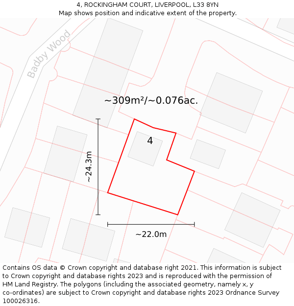 4, ROCKINGHAM COURT, LIVERPOOL, L33 8YN: Plot and title map