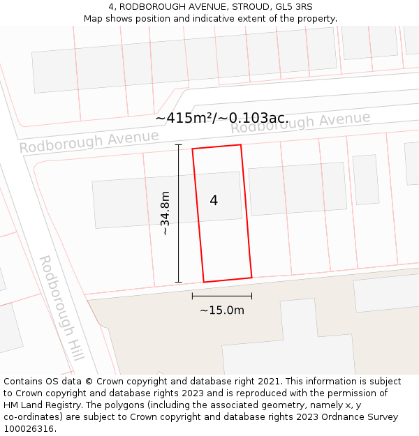 4, RODBOROUGH AVENUE, STROUD, GL5 3RS: Plot and title map