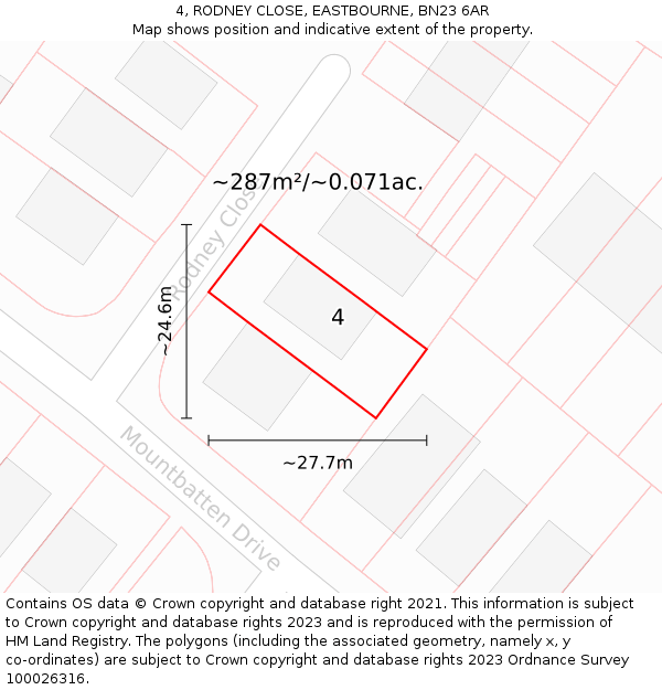 4, RODNEY CLOSE, EASTBOURNE, BN23 6AR: Plot and title map