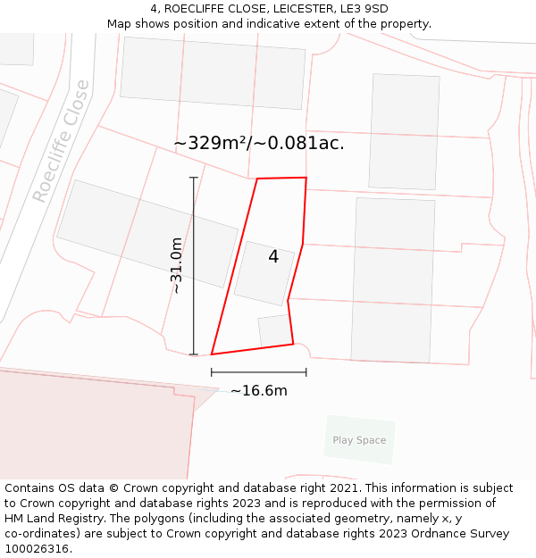 4, ROECLIFFE CLOSE, LEICESTER, LE3 9SD: Plot and title map