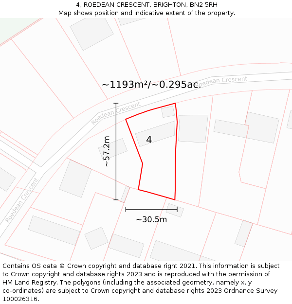 4, ROEDEAN CRESCENT, BRIGHTON, BN2 5RH: Plot and title map