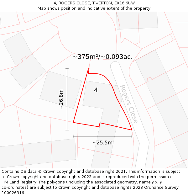 4, ROGERS CLOSE, TIVERTON, EX16 6UW: Plot and title map