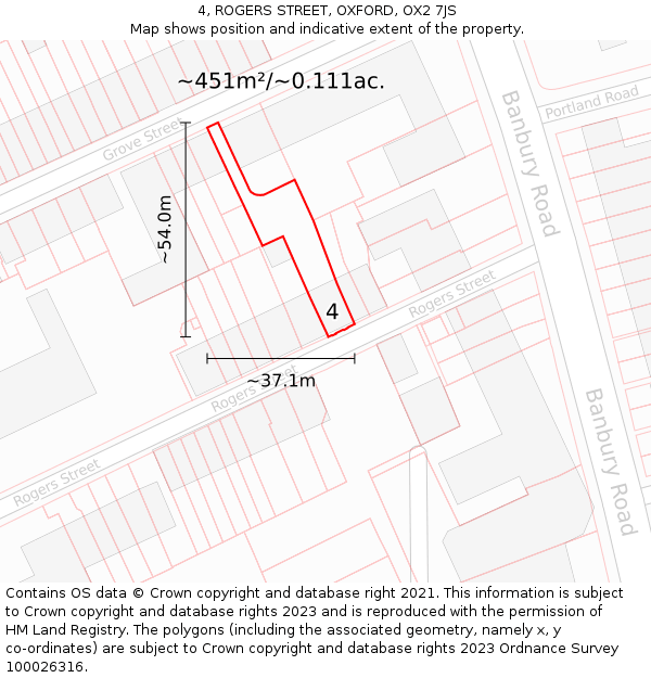 4, ROGERS STREET, OXFORD, OX2 7JS: Plot and title map