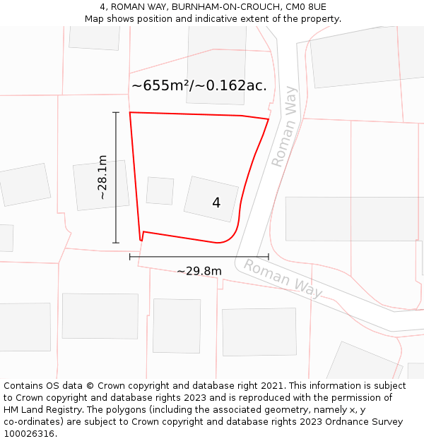 4, ROMAN WAY, BURNHAM-ON-CROUCH, CM0 8UE: Plot and title map