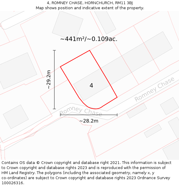 4, ROMNEY CHASE, HORNCHURCH, RM11 3BJ: Plot and title map