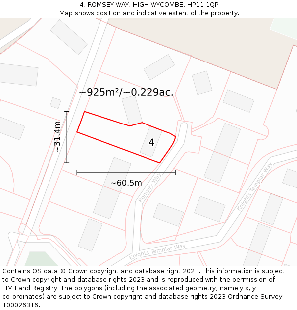 4, ROMSEY WAY, HIGH WYCOMBE, HP11 1QP: Plot and title map