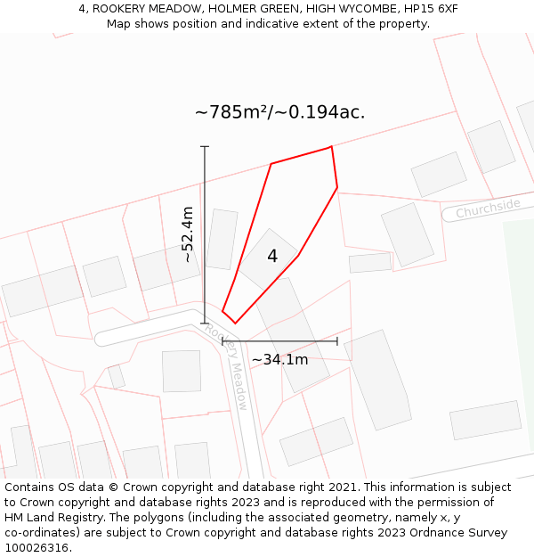 4, ROOKERY MEADOW, HOLMER GREEN, HIGH WYCOMBE, HP15 6XF: Plot and title map