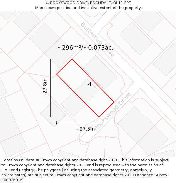 4, ROOKSWOOD DRIVE, ROCHDALE, OL11 3PE: Plot and title map