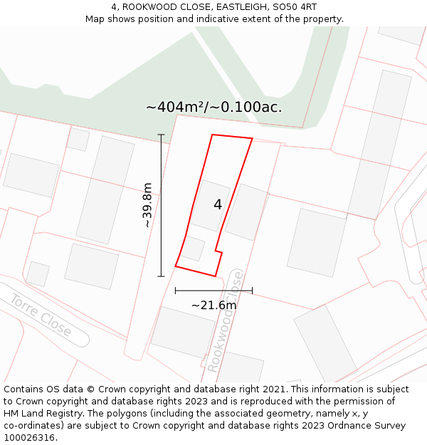 4, ROOKWOOD CLOSE, EASTLEIGH, SO50 4RT: Plot and title map