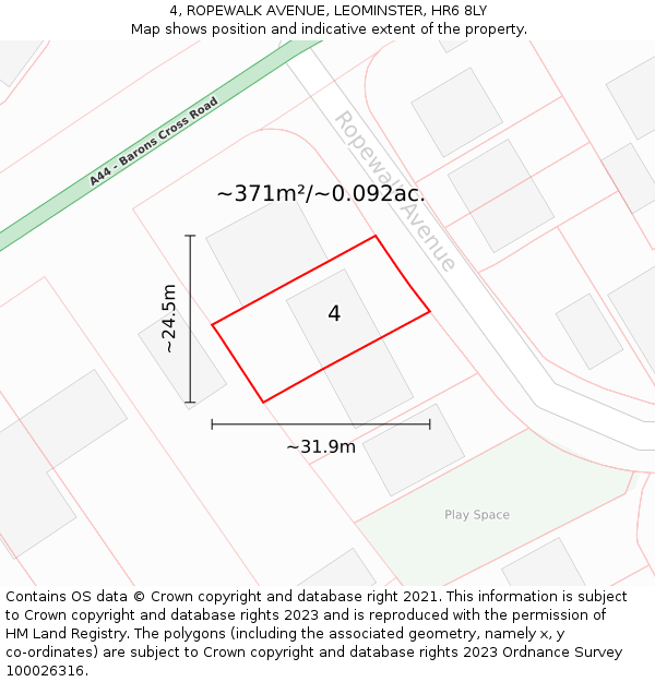 4, ROPEWALK AVENUE, LEOMINSTER, HR6 8LY: Plot and title map