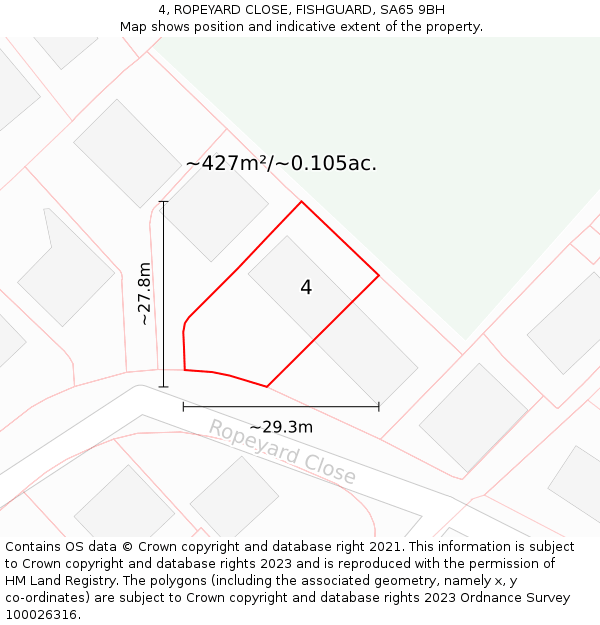 4, ROPEYARD CLOSE, FISHGUARD, SA65 9BH: Plot and title map