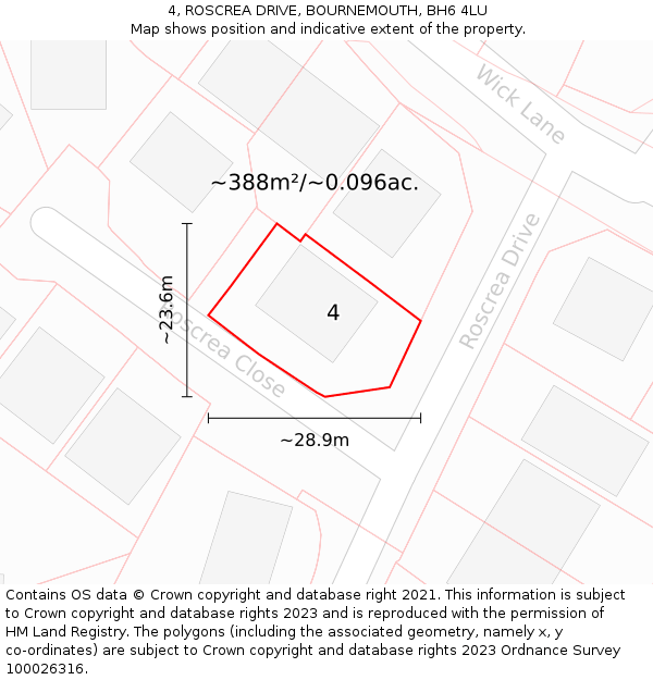 4, ROSCREA DRIVE, BOURNEMOUTH, BH6 4LU: Plot and title map