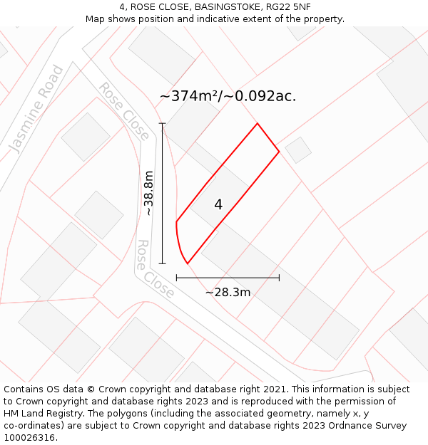 4, ROSE CLOSE, BASINGSTOKE, RG22 5NF: Plot and title map