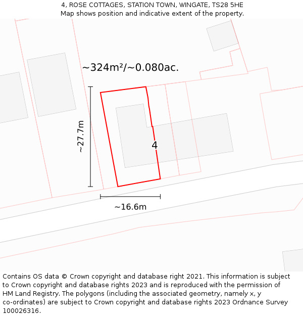 4, ROSE COTTAGES, STATION TOWN, WINGATE, TS28 5HE: Plot and title map