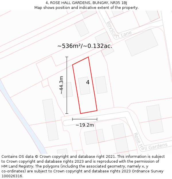 4, ROSE HALL GARDENS, BUNGAY, NR35 1BJ: Plot and title map