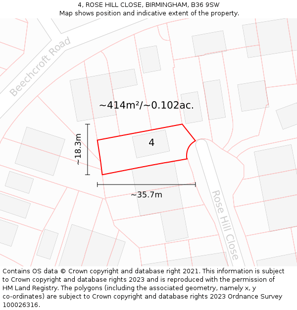 4, ROSE HILL CLOSE, BIRMINGHAM, B36 9SW: Plot and title map