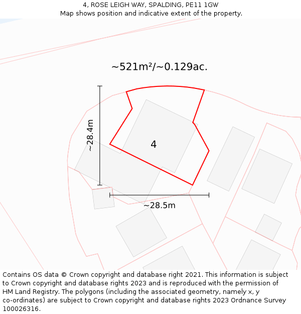 4, ROSE LEIGH WAY, SPALDING, PE11 1GW: Plot and title map